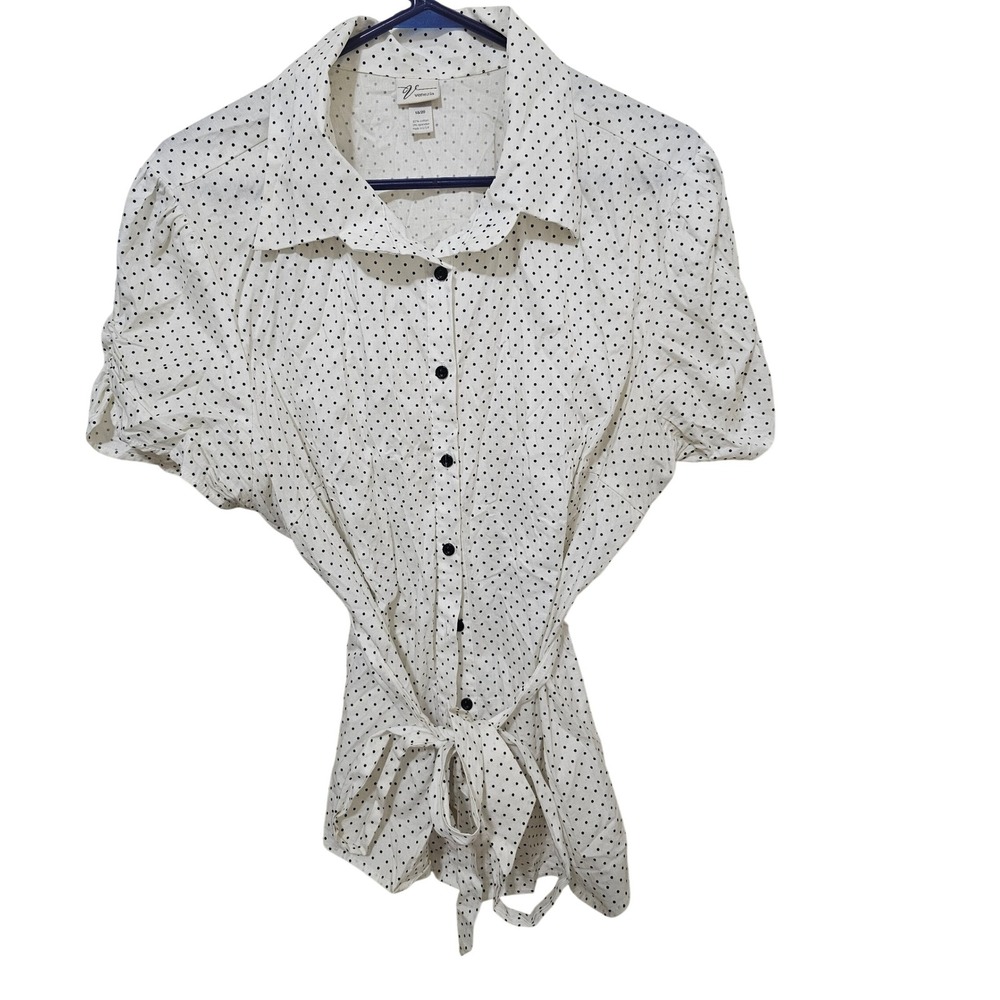 Venezia Women's White Black Polka Dot Button Up Tie Waist Shirt Blouse 18/20